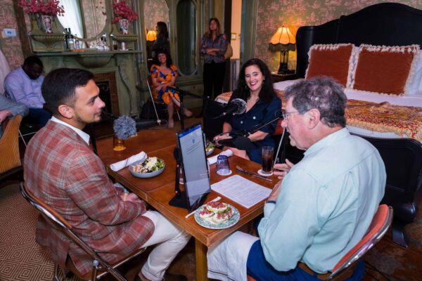 Corey Rosales,Jane Heidingsfelder, Peter Ricchiuti, Out to Lunch in the honeymoon suite at The Columns Hotel