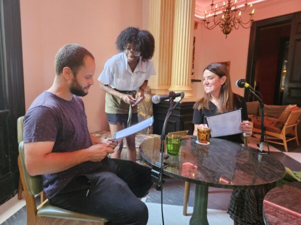 Andres Barcelo, Jasmine from The Columns, Leigh Guglielmo, ponder the menu. (Andres got the duck, Leigh got the fish)
