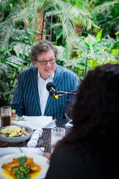 Peter Ricchiuti hosts Out to Lunch in the courtyard at Columns in Uptown New Orleans