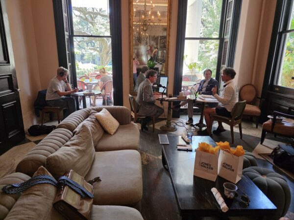 Technical Producer Eric Murrell, Peter Ricchiuti, Charlie Thomas, Tree, Out to Lunch at Columns in Uptown New Orleans